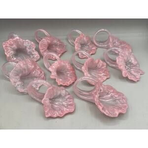 Set of 10 Pink Glass Blown Flower Napkin Rings